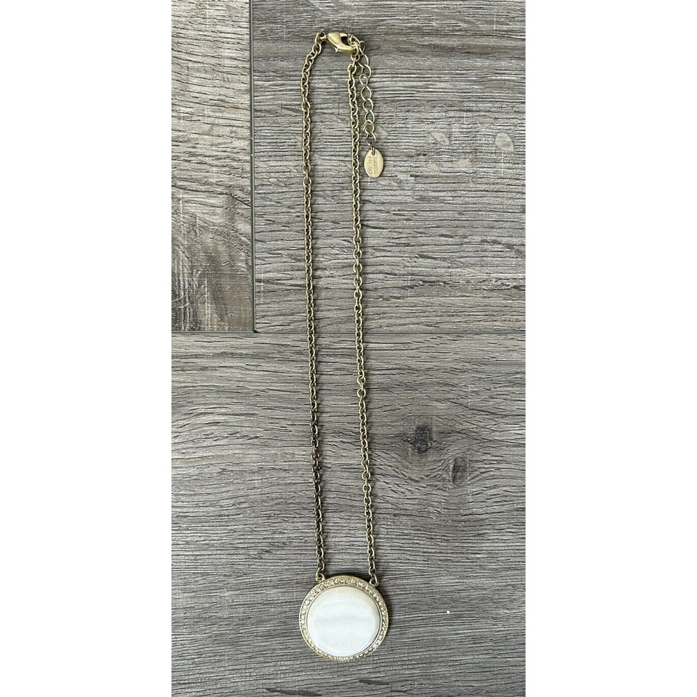 Danielle Stevens Necklace Gold Tone Opal-like Pendant Rhinestone Statement